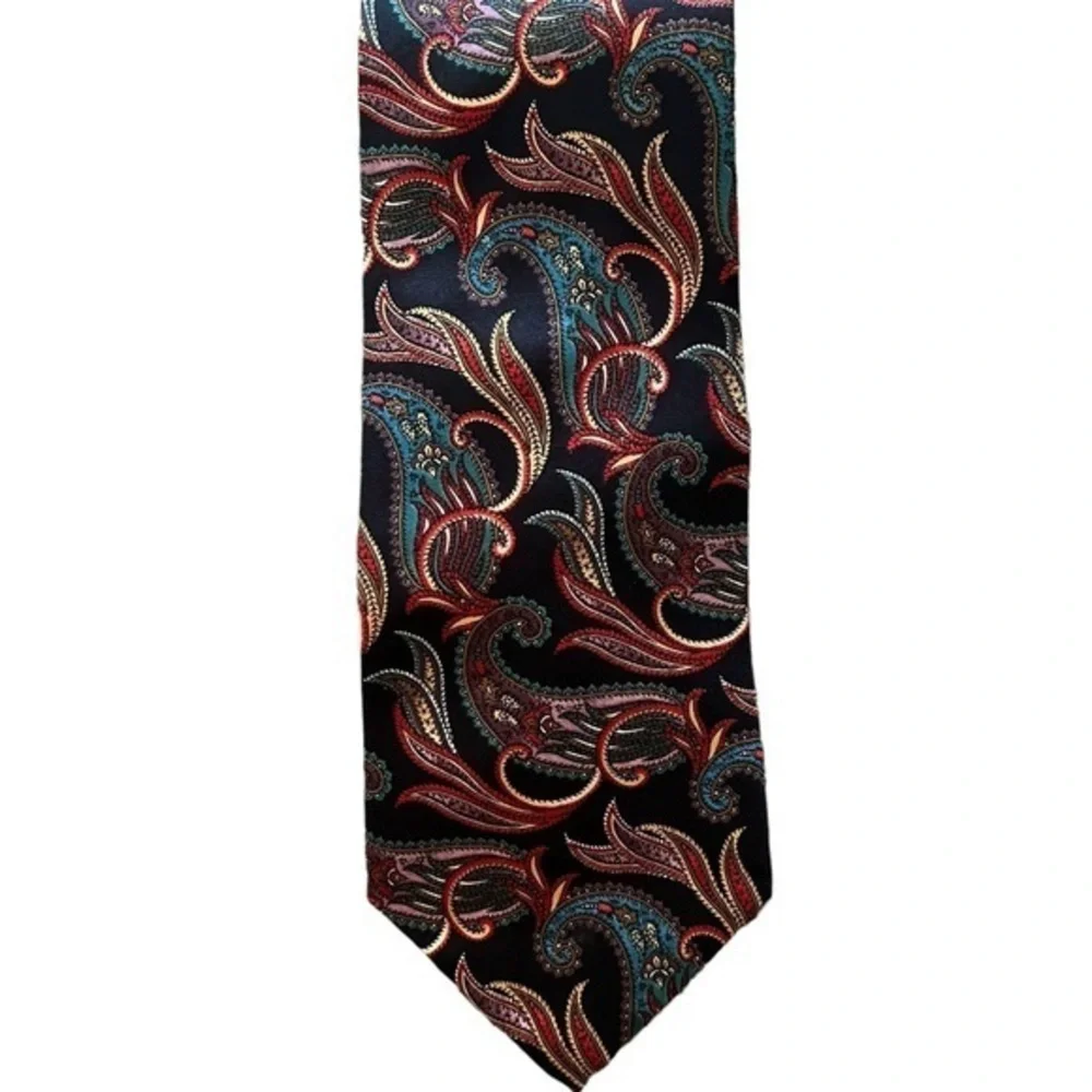 Christian Dior Monsieur vintage bold stylized paisley silk tie, black aqua red